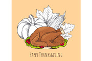 Happy Thanksgiving Poster with Food