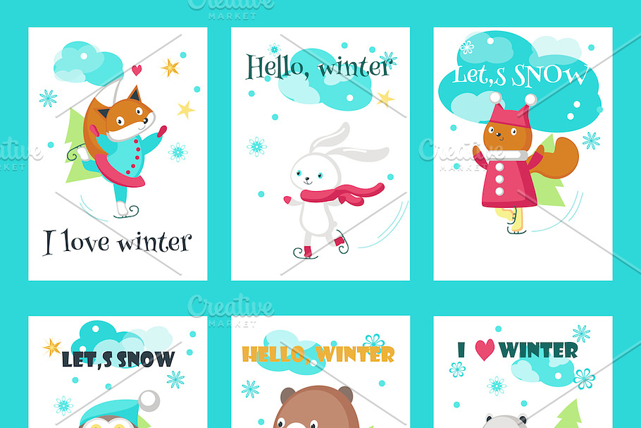 Ice Skating animals clipart set in Illustrations - product preview 8