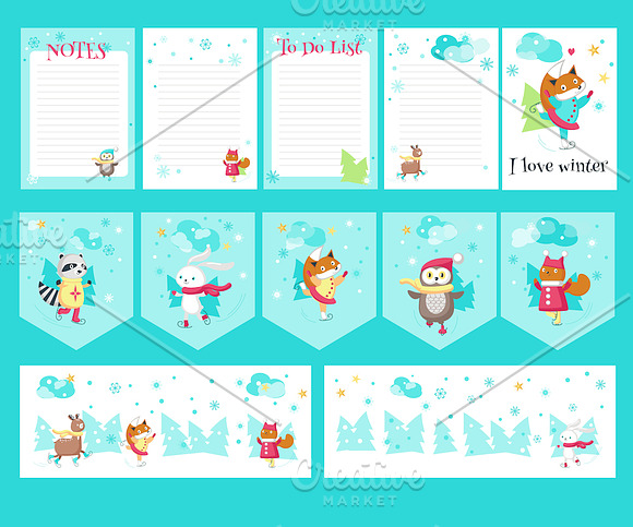 Ice Skating animals clipart set in Illustrations - product preview 1