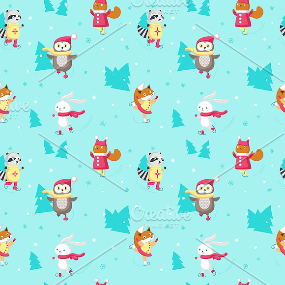 Ice Skating animals clipart set in Illustrations - product preview 3