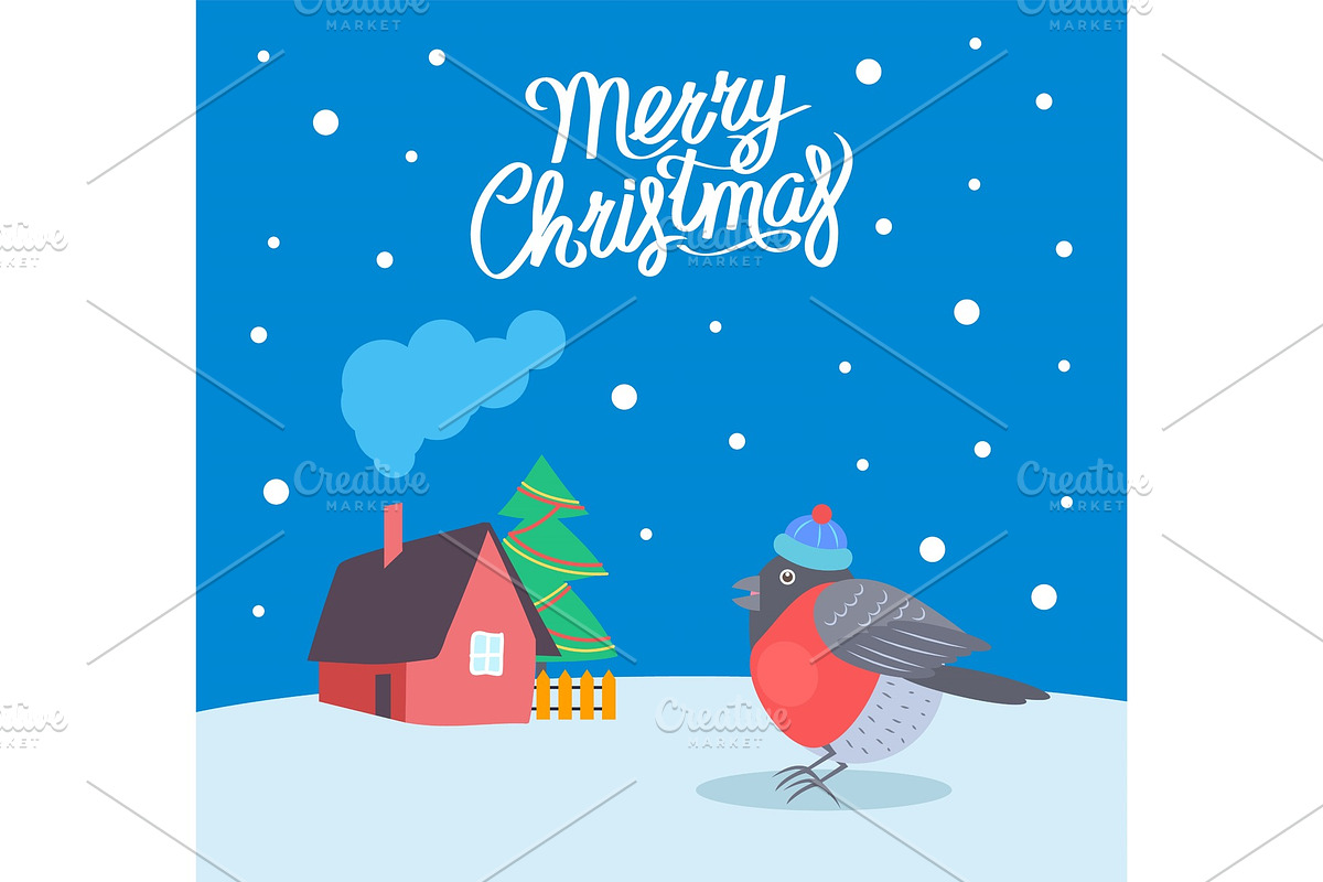 Merry Christmas Bullfinch Snowing in Objects - product preview 8