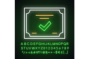 Certificate neon light icon
