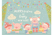 Funnycartoon pigs with Christmas