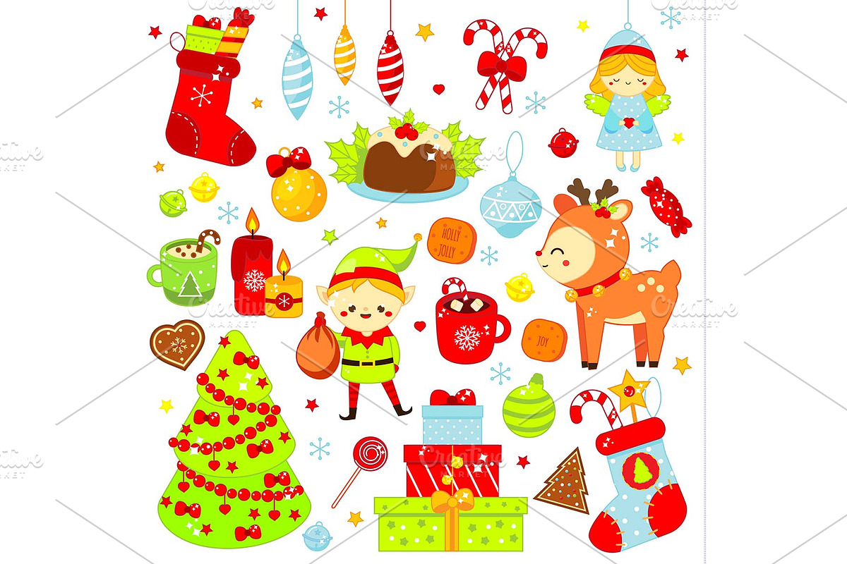 Cute kawaii Christmas stickers, icon in Icons - product preview 8
