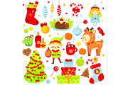 Cute kawaii Christmas stickers, icon