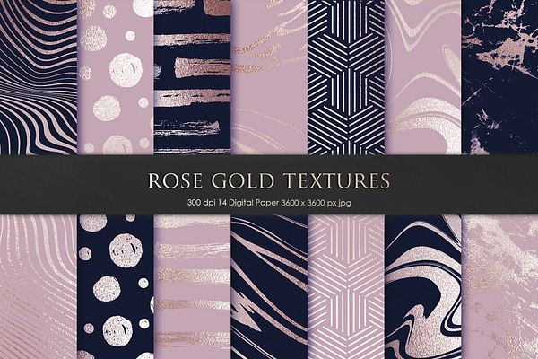 Rose Gold Navy Blue Foil Textures