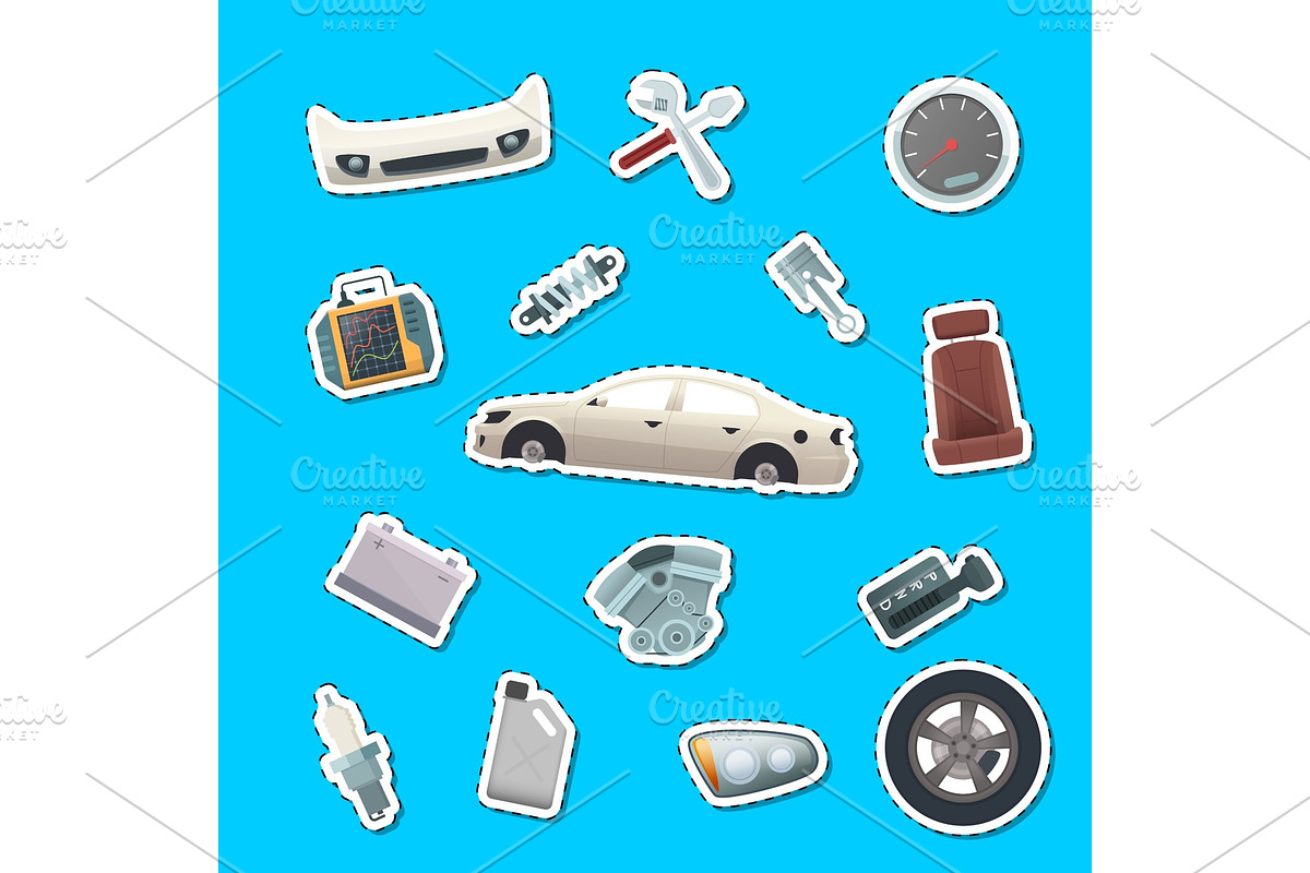 Vector car parts stickers of set in Graphics - product preview 8