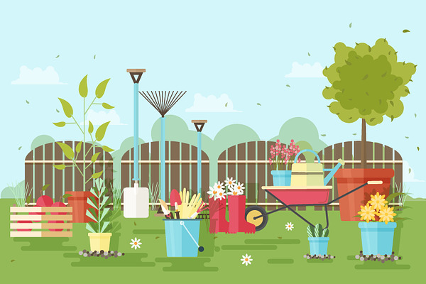Illustration with garden tools