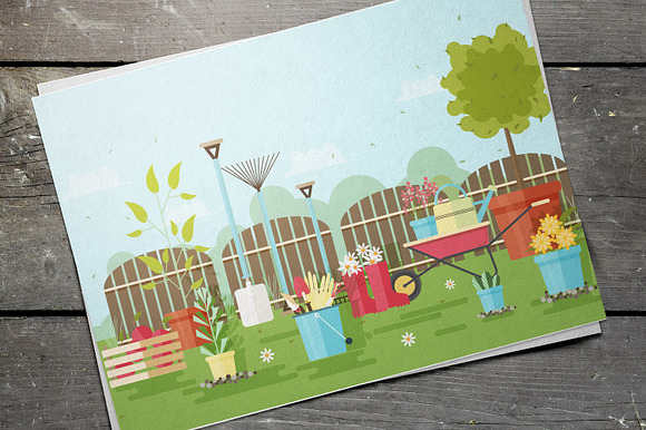 Illustration with garden tools in Illustrations - product preview 1