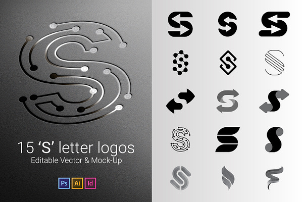 15 S Letter Logos - Vector & Mock-Up