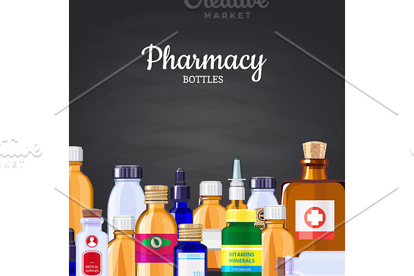 Vector pharmacy medicine bottles