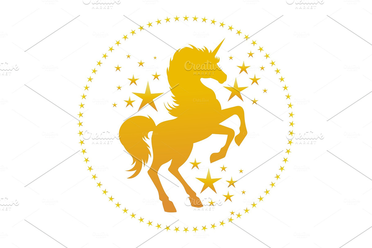 Unicorn gold silhouette with stars in Illustrations - product preview 8