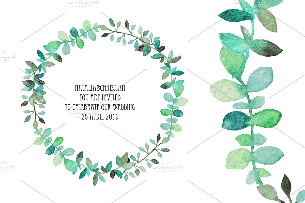 Watercolor Wreath & Green Leaves(2) in Illustrations - product preview 8