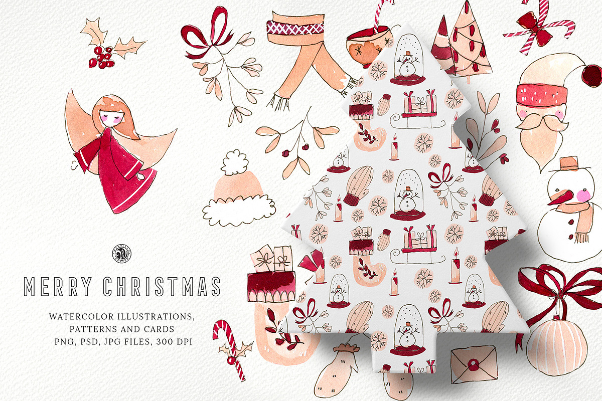 Merry Christmas - watercolor set in Illustrations - product preview 8