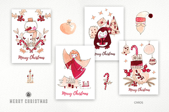 Merry Christmas - watercolor set in Illustrations - product preview 3