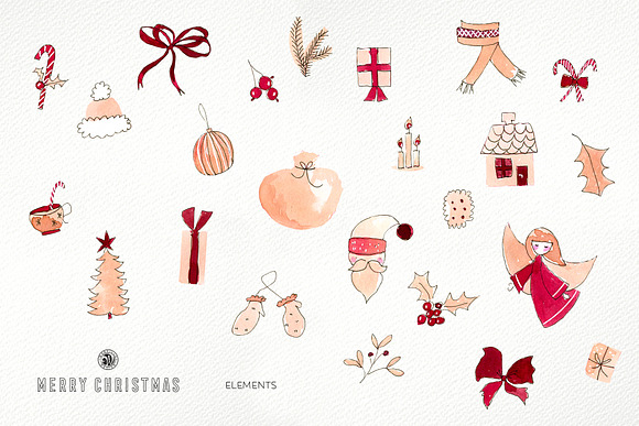 Merry Christmas - watercolor set in Illustrations - product preview 4