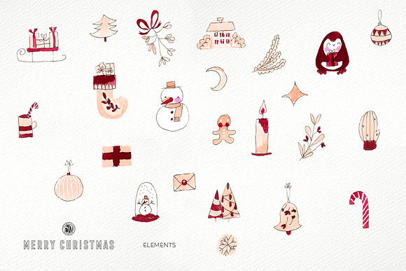 Merry Christmas - watercolor set in Illustrations - product preview 5