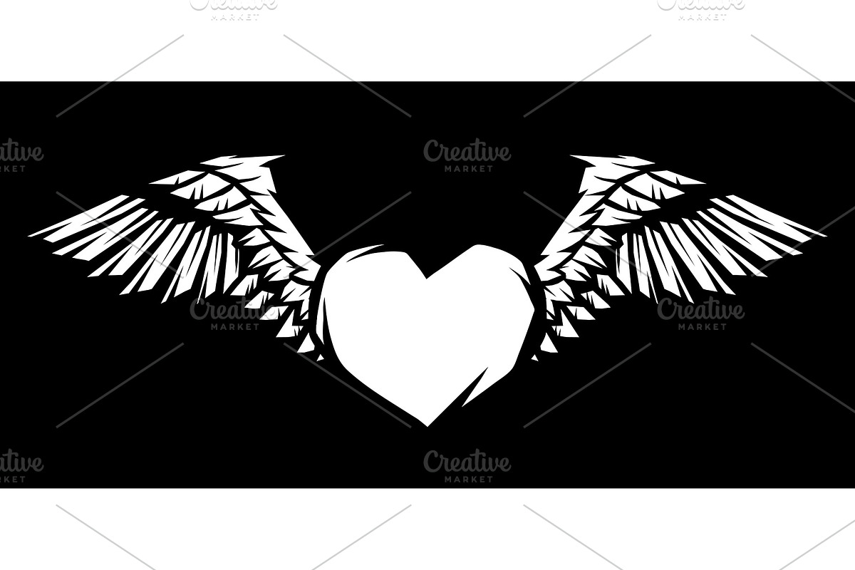 Heart with wings for tattoo design in Illustrations - product preview 8