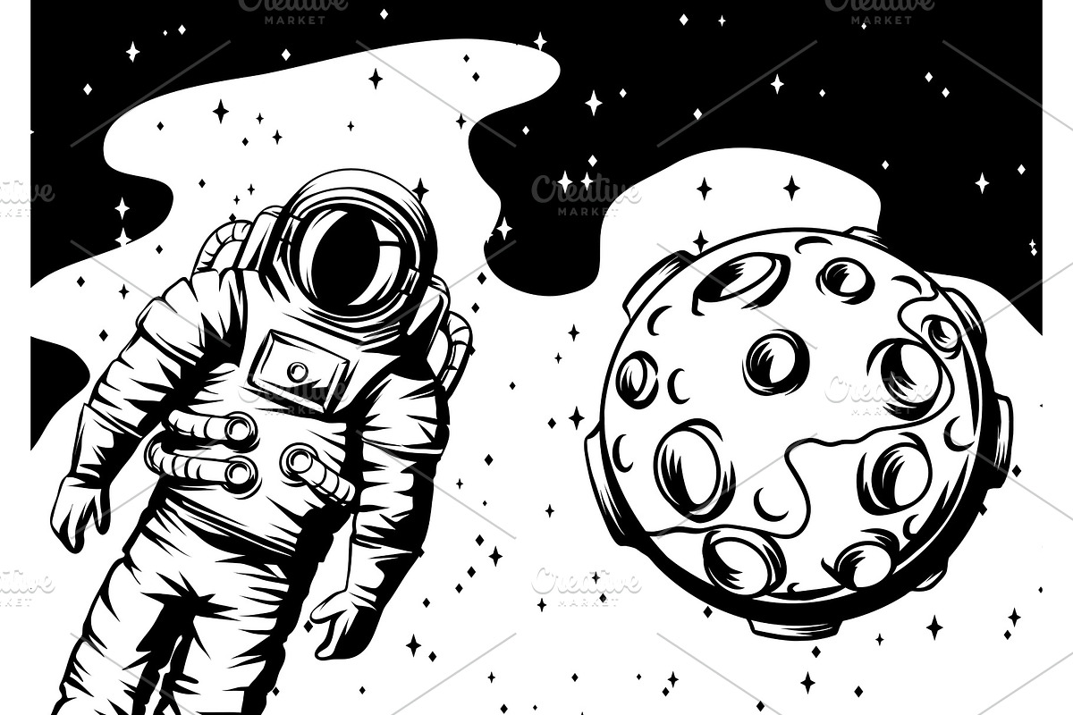 Illustration of astronaut with moon. in Illustrations - product preview 8