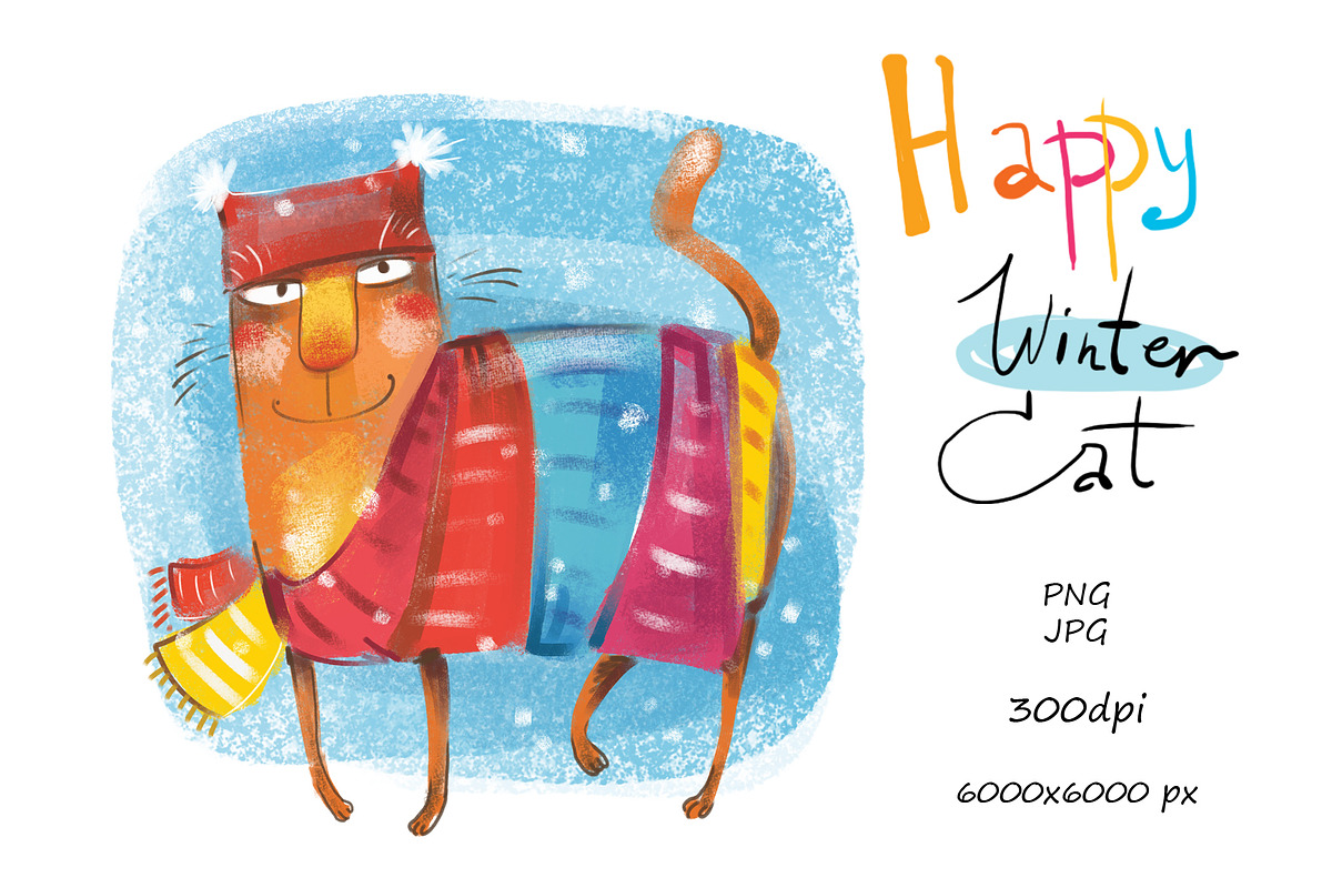 Happy Winter Cat - illustration in Illustrations - product preview 8