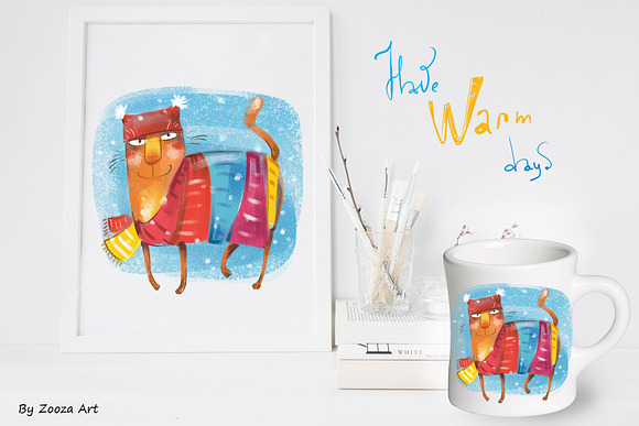 Happy Winter Cat - illustration in Illustrations - product preview 1