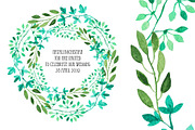 Watercolor Wreath & Green Leaves(4)