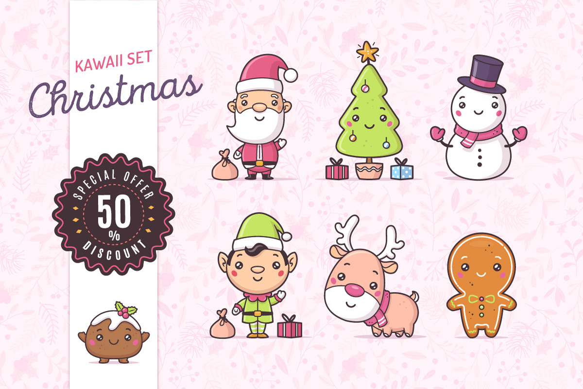 Kawaii Christmas Set in Illustrations - product preview 8