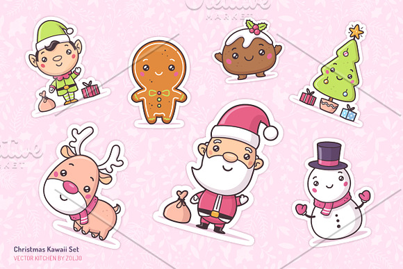Kawaii Christmas Set in Illustrations - product preview 1
