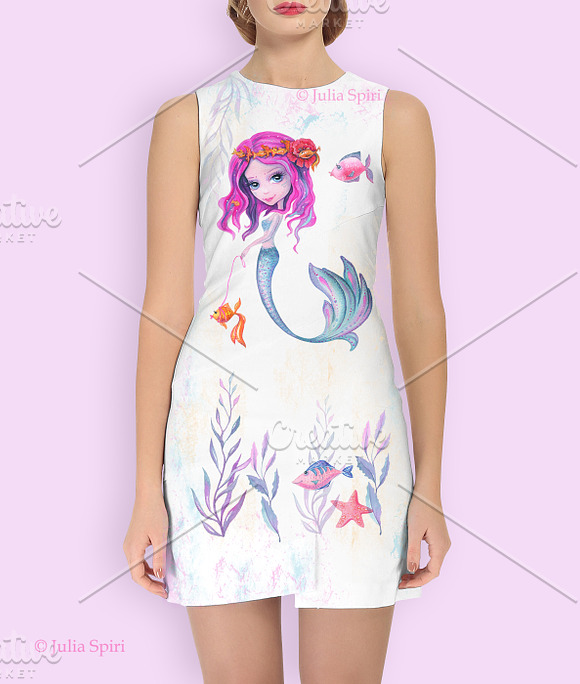Watercolor Mermaids Clip Art in Illustrations - product preview 2