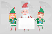 Elfs & Santa Claus holding a placard