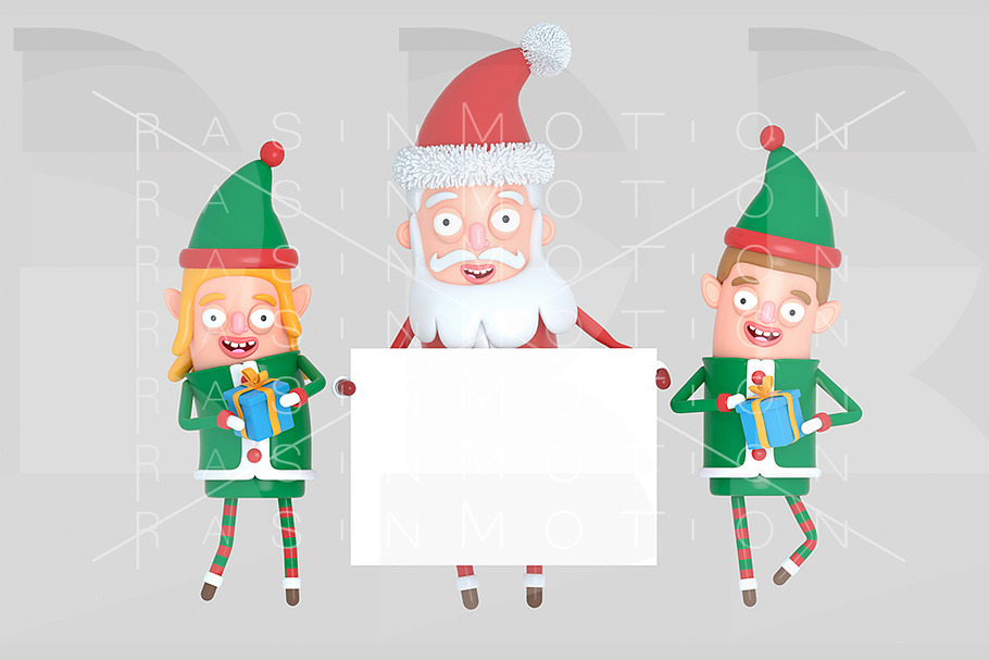 Elfs & Santa Claus holding a placard in Illustrations - product preview 8