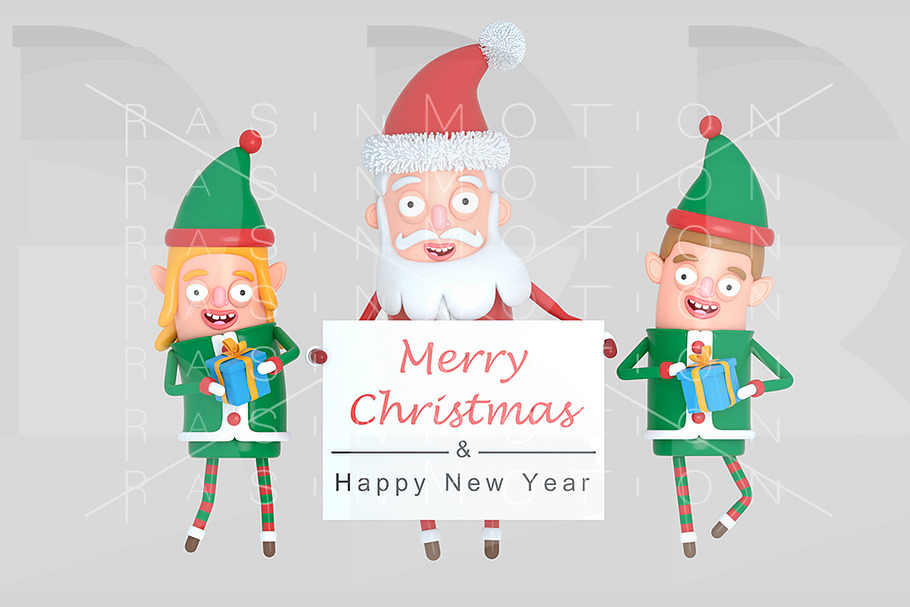 Elfs & Santa holding a Greetings  in Illustrations - product preview 8