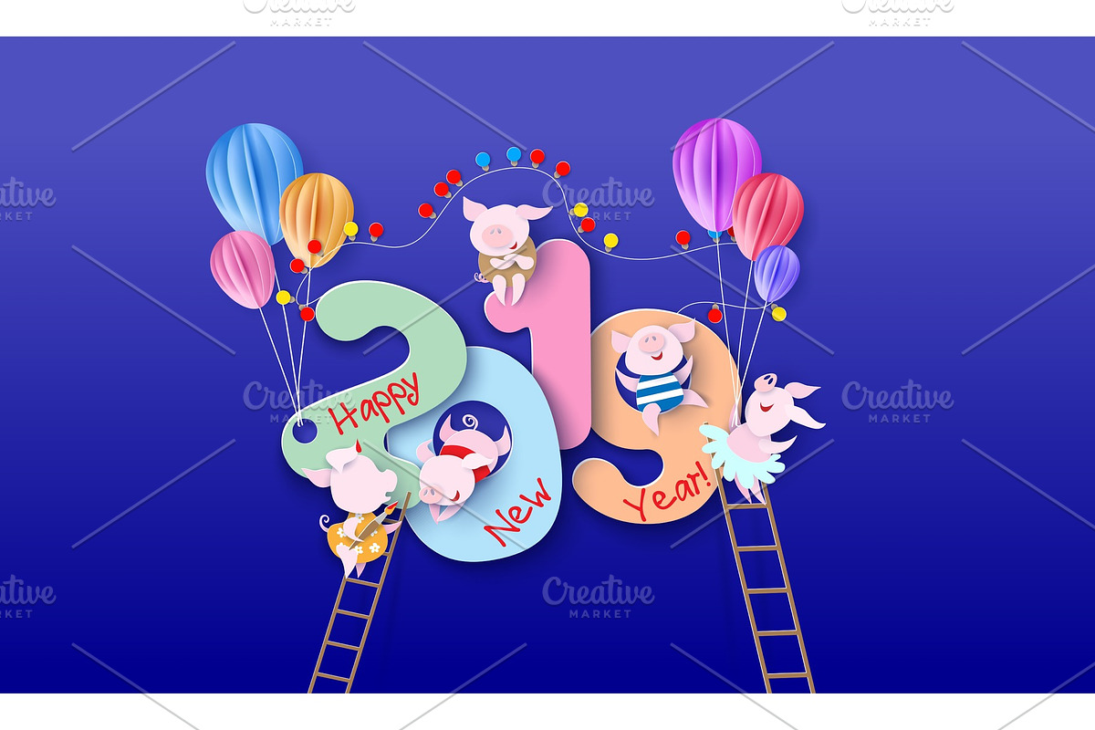 2019 Happy New Year design card with in Illustrations - product preview 8