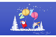 Happy New Year card Color paper cut
