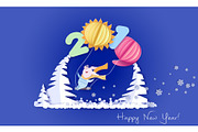 Happy New Year card Color paper cut
