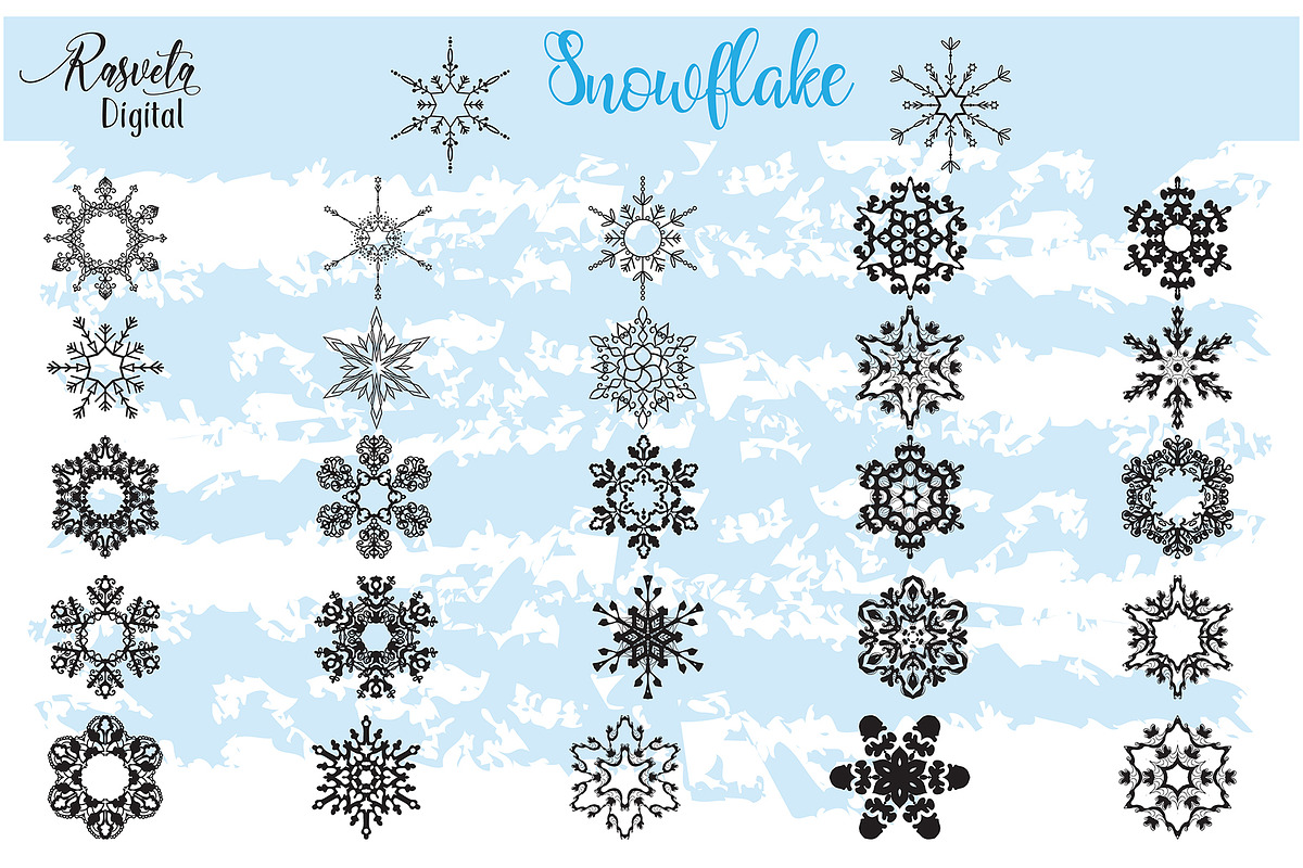 Snowflake Clipart Black Color in Illustrations - product preview 8