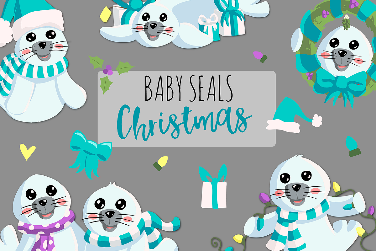 Baby Seals Christmas in Teal in Illustrations - product preview 8