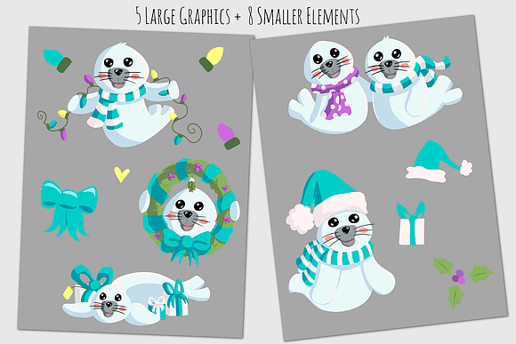Baby Seals Christmas in Teal in Illustrations - product preview 1