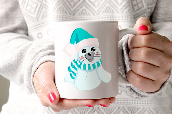 Baby Seals Christmas in Teal in Illustrations - product preview 2