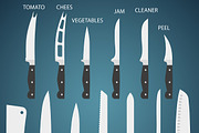 13 Flat Kitchen knives with function
