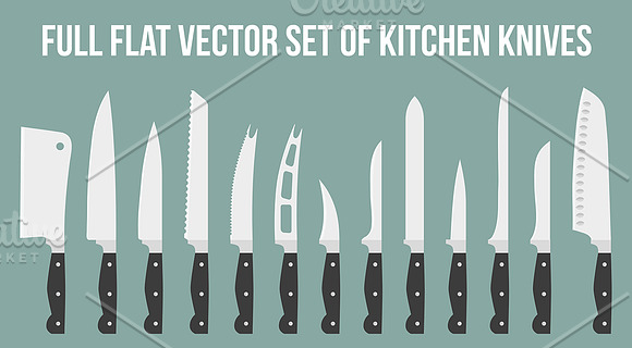 13 Flat Kitchen knives with function in Illustrations - product preview 1
