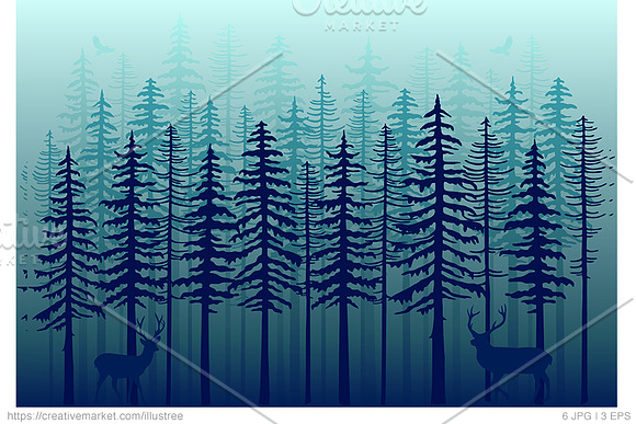 Winter forest, vector backgrounds in Illustrations - product preview 5