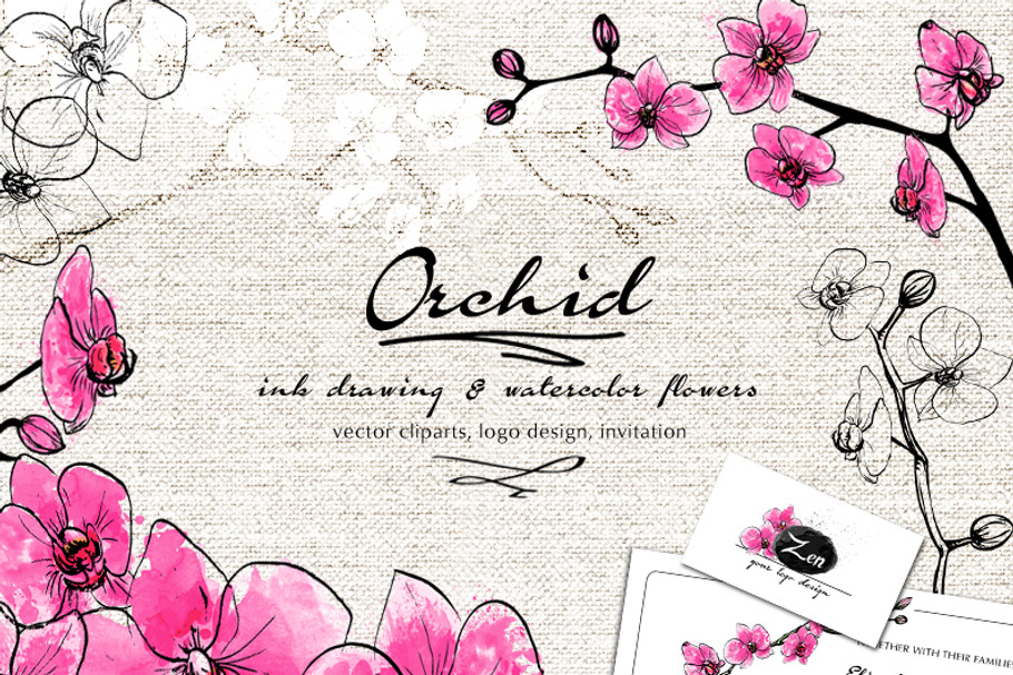 Vector Watercolor Orchid in Illustrations - product preview 8