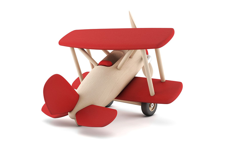 Low poly wooden toy airplane in Vehicles - product preview 3