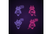 Chatbots neon light icons set