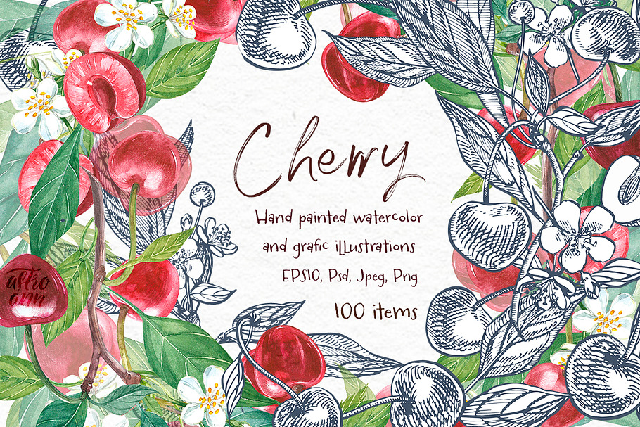 Cherry Graphic & Watercolor clipart in Illustrations - product preview 8