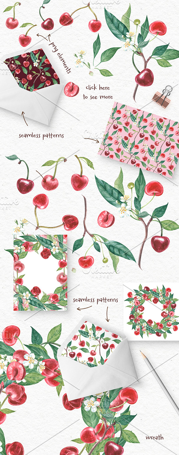 Cherry Graphic & Watercolor clipart in Illustrations - product preview 3