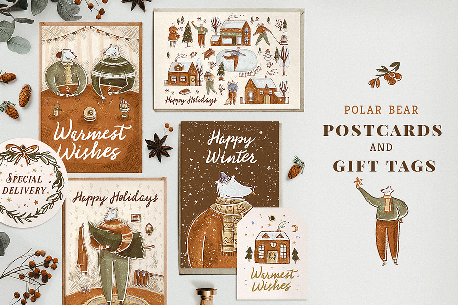 Christmas Bear Postcards & Gift Tags in Illustrations - product preview 8