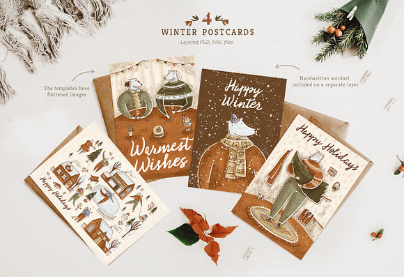 Christmas Bear Postcards & Gift Tags in Illustrations - product preview 2