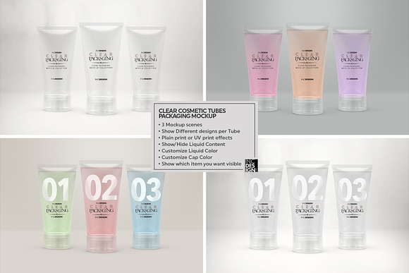 Clear Cosmetic Tube Mockups in Branding Mockups - product preview 3